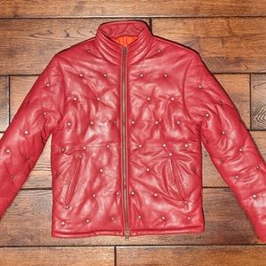 JKT NYC Jakett New York Women's Red Leather Rivets Jacket - Size Small